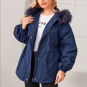 Drawstring waist parka coat